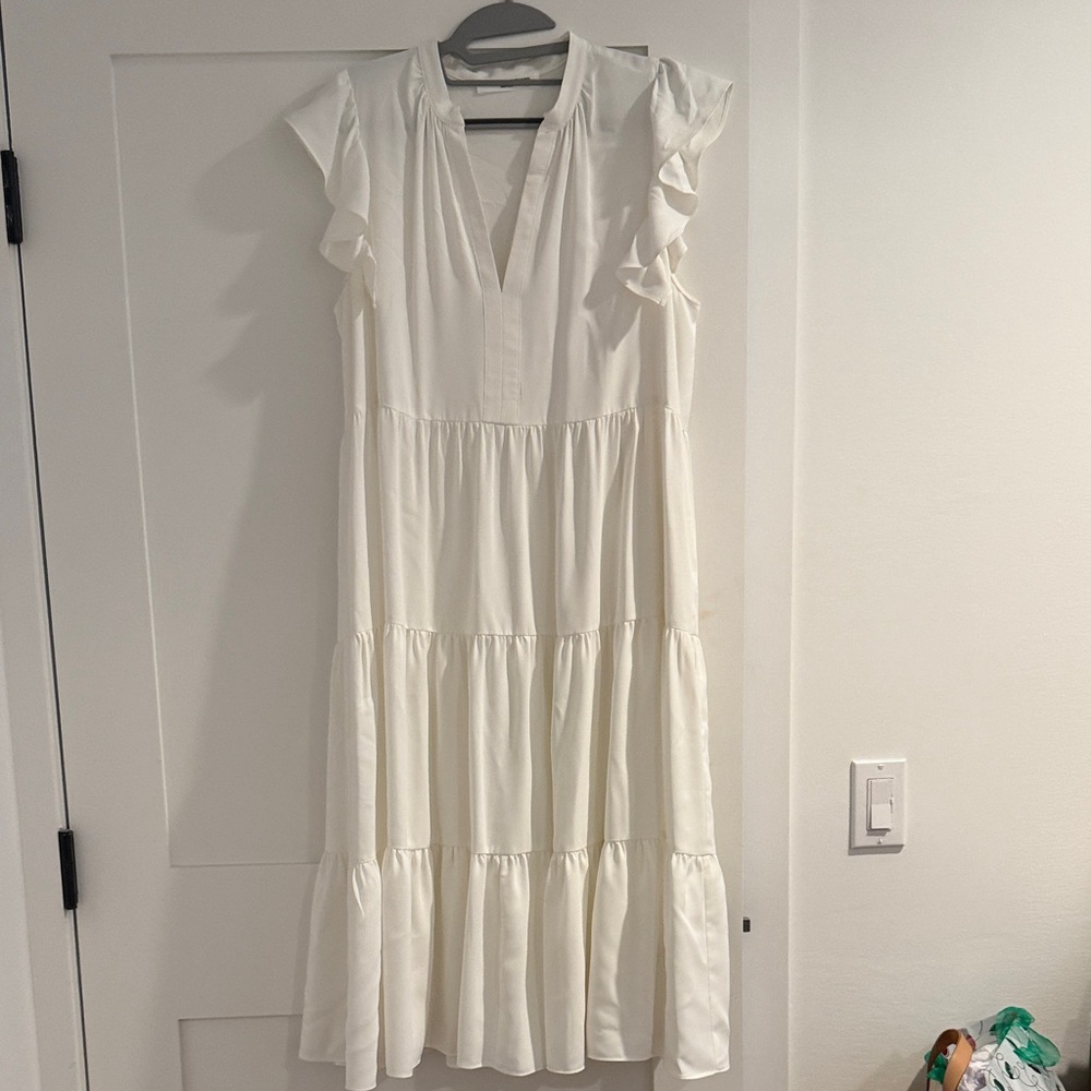 Amanda Uprichard Cream Ruffle Maxi Dress